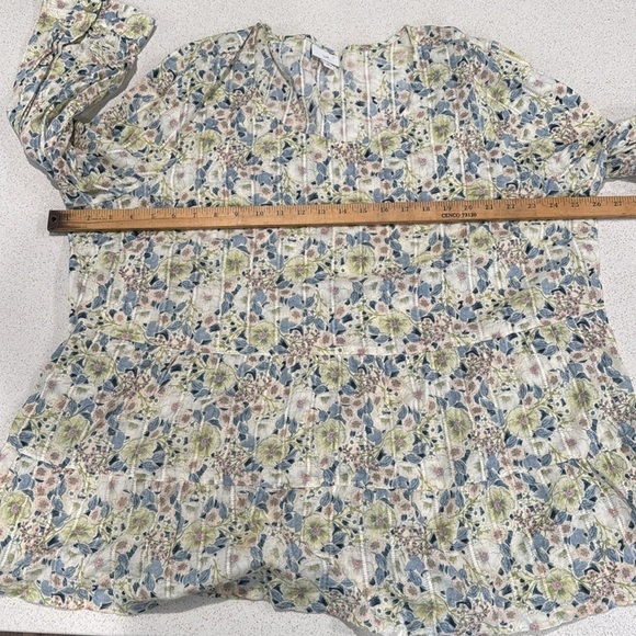 J. Jill Womens Textured Cotton Blouse 3X Cream green Blue Floral 3/4 Sleeve - Picture 12 of 13